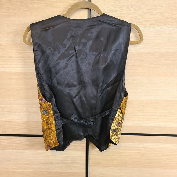 VTG Kenar Womens Gold Beaded Bird Floral Pattern Vest Size Small Tie Waistcoat - Picture 2 of 15